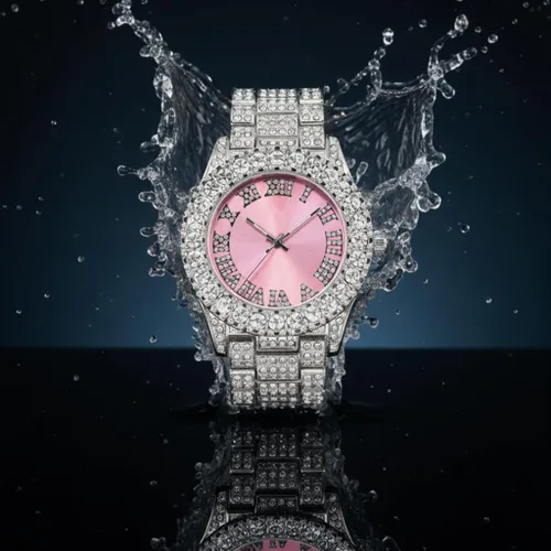 Vista 3 de Techno Pave Reloj de bisel solitario helado de 1.732 in para mujer