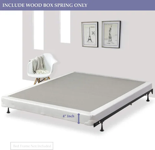 Vista 2 de Juego de somier tradicional de madera de perfil bajo de 4 pulgadas para colchón, 33 x 75 pulgadas, color beige