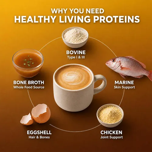 Vista 7 de Healthy Living Proteins - Polvo de péptidos multicolágeno hidrolizados tipo I, II, III, V y X, bovino alimentado con pasto, marino capturado