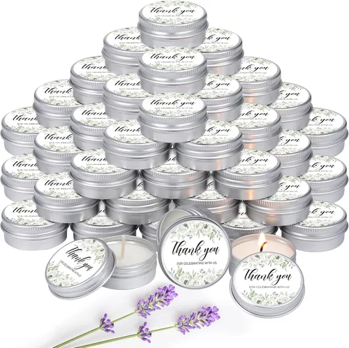 Vista 26 de MTLEE 50 piezas de velas de boda azules florales, regalos de favores para invitados, 1 oz de cera de soja con aroma a lavanda, velas aromáticas