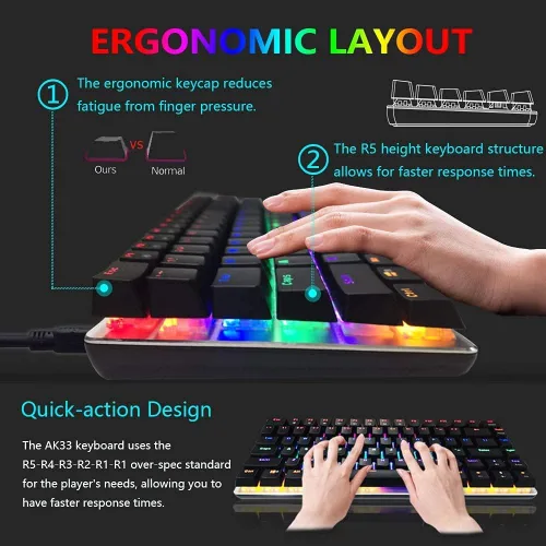 Vista 5 de LexonElec Teclado mecánico para juegos con cable tipo C de metal mecánico con interruptor azul teclado de computadora con retroiluminación LED arco