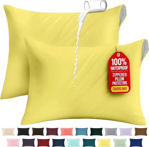 Vista 29 de Utopia Bedding Protector de almohada impermeable, con cremallera, paquete de 2, beige, estándar, funda de almohada a prueba de chinches, de 20 x 26