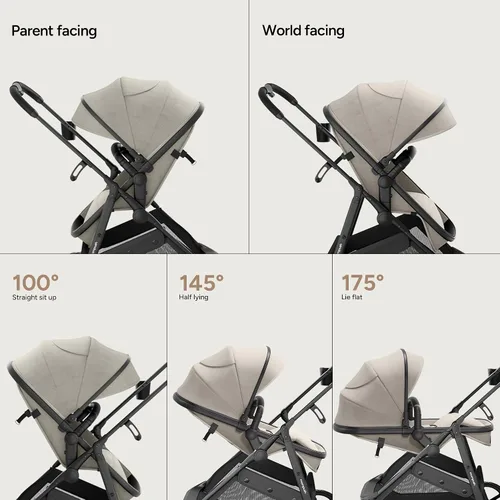 Vista 3 de Mompush Wiz - Cochecito 2 en 1 con adaptador Chicco, asiento reversible Caqui