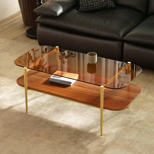Vista 19 de Saint Mossi - Mesa de café moderna para sala de estar, mesa de café redonda de mediados de siglo, mesa central de 2 niveles para espacios pequeños
