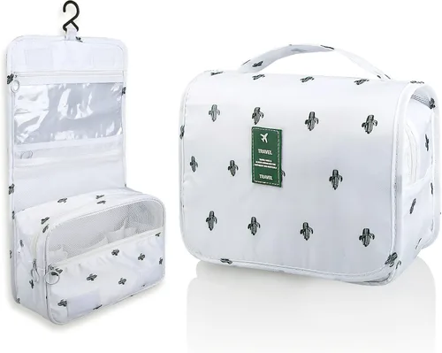 Vista 11 de Neceser colgante, organizador de viaje de gran capacidad para artículos de tocador, tela Oxford impermeable, bolsa de cosméticos de viaje con gancho