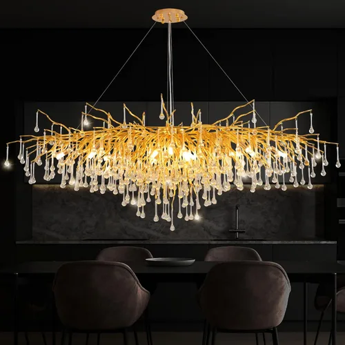 Vista 9 de Candelabro de cristal negro de 23.6 pulgadas, moderno colgante de techo de flores, iluminación colgante de rama de árbol, gota de lluvia, lámpara