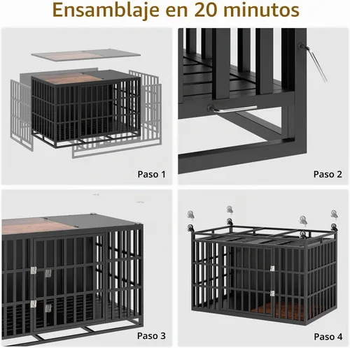 Vista 6 de Mueble resistente de 49 pulgadas, jaulas de madera para perros grandes y medianos, perrera interior con bandeja extraíble, mesa auxiliar decorativa