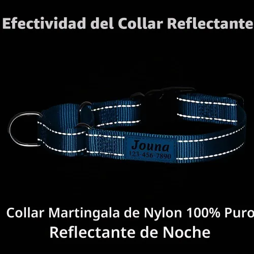 Vista 4 de Collar de martingala personalizado para perros con hebilla de liberación rápida - Collar reflectante de nailon con nombre y número de teléfono