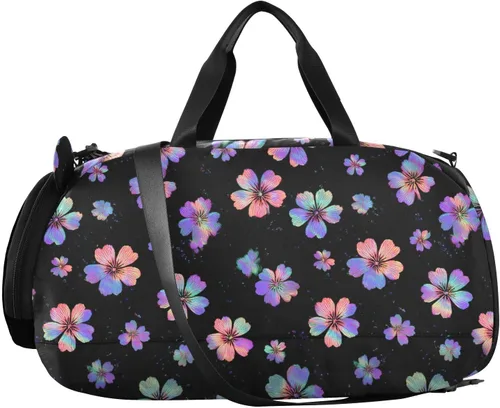 Vista 2 de Neon Seasons Flower Elegant Small Gym Bag with Shoes Compartment Large Capacity Carry on Luggage for Travel, Sports, Duffel, Weekender bolso