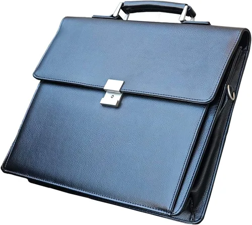 Vista 9 de Mens Leather Briefcases Office Attorney Student Attache Case Messenger Bag wPadded Compartment,Black