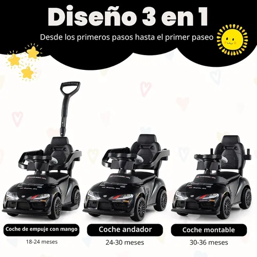 Vista 2 de Costzon Coche de empuje para niños pequeños, 3 en 1 Cochecito deslizante para caminar con licencia de Toyota con mango, música, barandilla