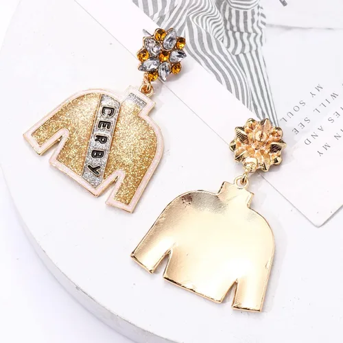 Vista 3 de Aretes de traje de equitación Derby con purpurina de cristal, aretes colgantes para mujer