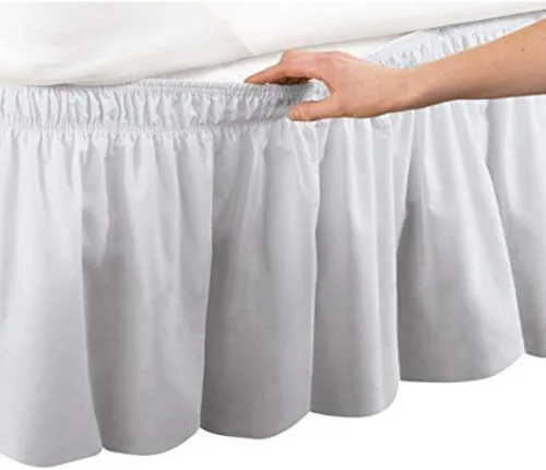 Vista 5 de Falda para cama plisada de tres lados, de algodón egipcio, elástica, caída de 15 pulgadas, para camas Individual / Matrimonio, Queen y King