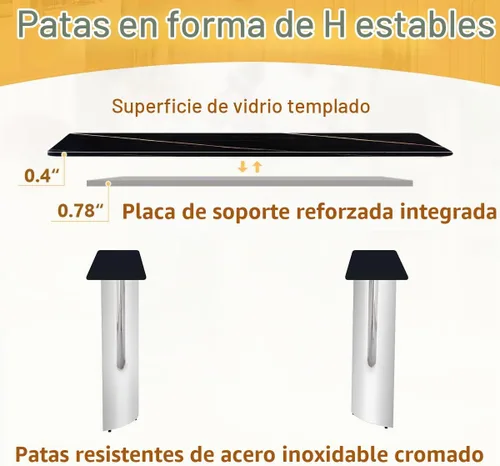 Vista 7 de Juego de mesa de comedor moderno para mesa de comedor de cristal de 6, 7 piezas, mesa de mármol sintético de 71 pulgadas con base de acero