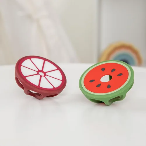 Vista 5 de Mordedores de silicona de mangostán y sandía, juguetes de dentición para bebés, artículos esenciales para recién nacidos, diseño fácil de sostener