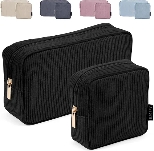 Vista 21 de MAGEFY Pequeña bolsa de maquillaje para bolso, mini bolsa de cosméticos de pana, linda bolsa cosmética para mujeres con bolsillos deslizantes