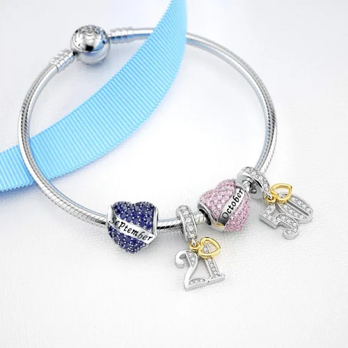 Vista 2 de Abalorio Dalaran de plata de ley 925 con forma de corazón, para brazalete, feliz cumpleaños, para mujer