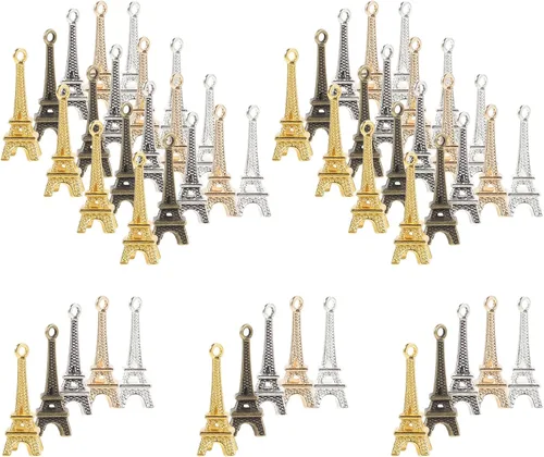 Vista 2 de EXCEART 60 piezas Mini colgantes de simulación Torre Eiffel colgantes colgantes colgantes para joyería DIY llavero accesorios (color al azar)
