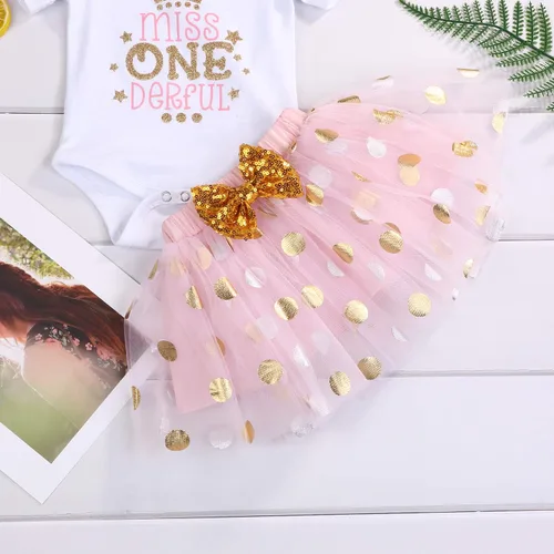Vista 6 de Viworld Conjunto de ropa para bebé niña de primer cumpleaños con falda tutú con diadema