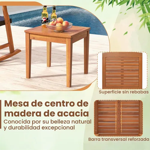 Vista 6 de Tangkula Juego de mecedoras de patio de 3 piezas con mesa auxiliar Castaño Rojizo