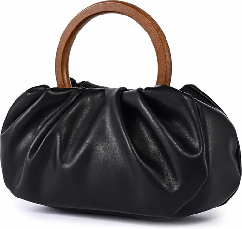 Vista 2 de Bolso de embrague de noche y bolsa de masa dorsal de nube pequeños bolsos de moda con asa de madera