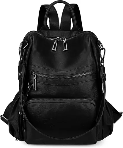 Vista 2 de Uromee Mochila de Viaje Monedero para Mujeres Cuero Vegano Damas Moda Borla Bolsa de Hombro Convertible, Grande, Mochilas Daypack