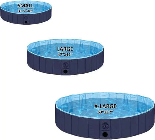Vista 6 de KOPEKS Bañera para piscina al aire libre, portátil, plegable, ideal para mascotas, XL 63 x 12 pulgadas, azul, azul piscina-XL