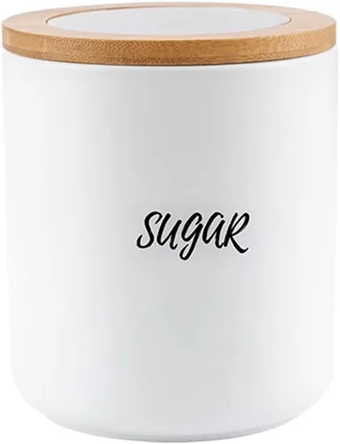 Vista 13 de Sello de almacenamiento de alimentos de cerámica de color puro Pot Spice Jar Sugar Bowl con tapa de bambú-café-negro