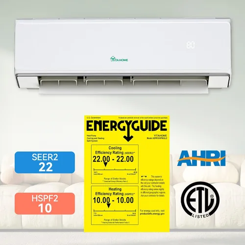 Vista 8 de YITAHOME 22 SEER2 18K BTU 2 Zona Mini Split AC/sistema de calefacción, 9000 9000 BTU Dual Zone Mini Split Aire acondicionado, 208-230V precargado