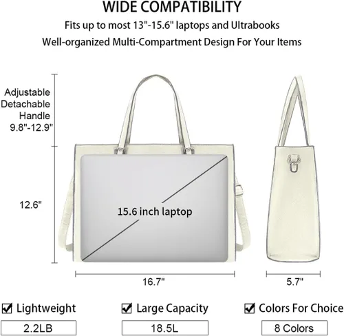 Vista 3 de Bolsa para laptop para mujer de 15.6 pulgadas, bolsa de piel, bolsa de trabajo