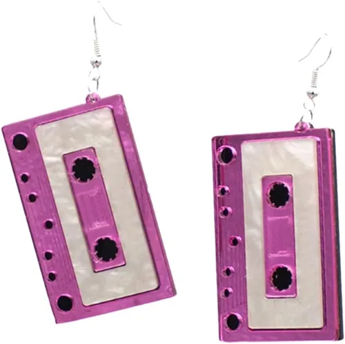 Vista 3 de Lindos aretes de casete de audio colgantes