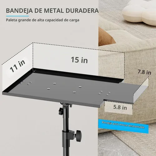 Vista 7 de Soporte para proyector con ruedas, trípode para laptop de 29 a 69 pulgadas con bandeja para mouse, soportes de DJ de altura ajustable con soporte