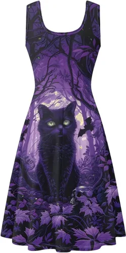 Vista 5 de Dreaweet Vestidos casuales sin mangas para mujeres y niñas, cuello redondo, vestidos sin mangas con bolsillos, vestido de verano talla XS-4XL