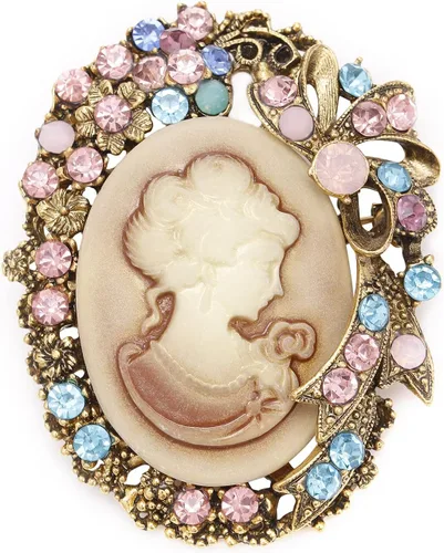 Vista 15 de LUREME Vintage Elegante Dama Victoriana Belleza Cameo con Broche de Cristal Pin (br000017)