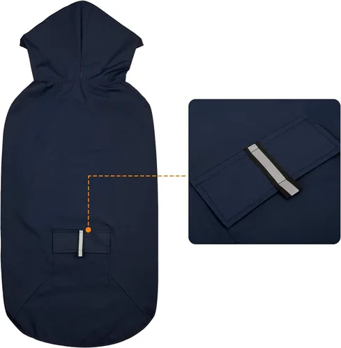 Vista 3 de Impermeable para perro con correa ajustable y agujero para la correa, sudadera con capucha y bolsillo con reflectante, chaqueta impermeable ligera