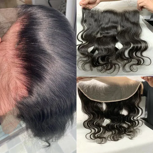 Vista 2 de CHEEON Frontal de encaje HD de 13 x 4 de 12 pulgadas, cabello humano brasileño ondulado con cierre frontal de encaje, 100% cabello humano virgen sin