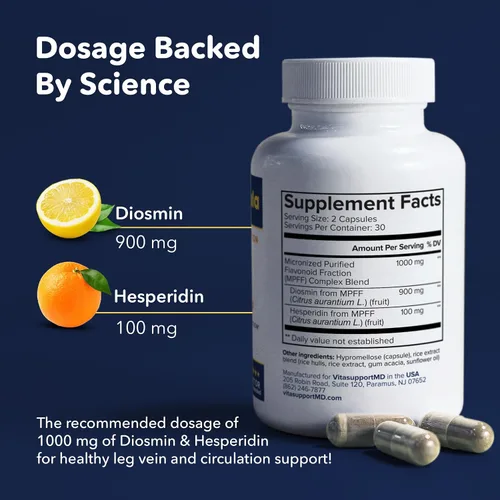 Vista 3 de Fórmula para Venas - Diosmina Hesperidina 1000 mg de MPFF, 60 Cápsulas, Suplementos para la Circulación Sanguínea y las Venas de las Piernas