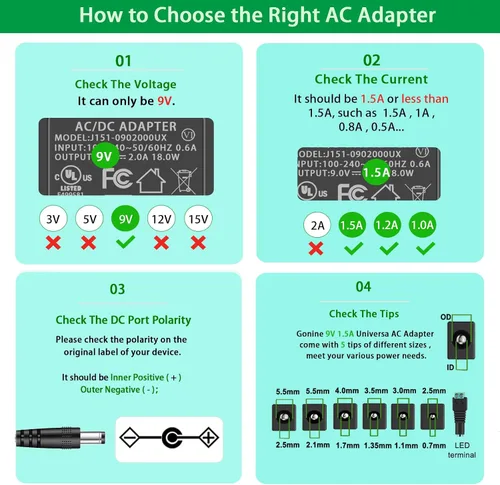 Vista 3 de Adaptador de fuente de alimentación de 9 V, 1.5 A, 1 A, CA 100-240 V a CC 9 V, compatible con Arduino UNO MEGA, Schwinn Elliptical 270 470, Crosley