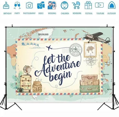 Vista 4 de Let The Adventure Begin - Telones de fondo fotográficos Adventure Awaits Baby Shower Decoración de fiesta de cumpleaños, 1er cumpleaños, fiesta