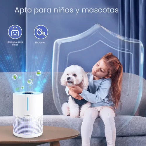Vista 7 de Purificadores de aire para dormitorio y hogar de 430 pies cuadrados, MOOKA filtro HEPA H13 purificador de aire pequeño portátil con cable USB