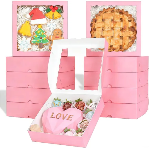 Vista 12 de TEMLQPACK 25 cajas de panadería marrones de 9 x 9 x 2.5 pulgadas con ventana para galletas, macarrón, fresas cubiertas de chocolate, mini pastel