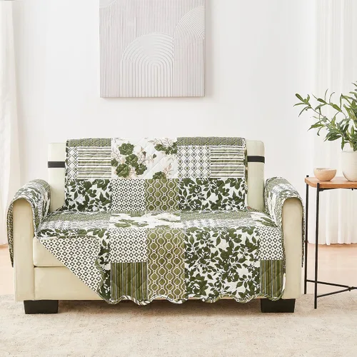 Vista 50 de Great Bay Home Funda reversible de retazos reclinable, lavable, protector de muebles con correas elásticas, perfecta para niños y mascotas, detalle