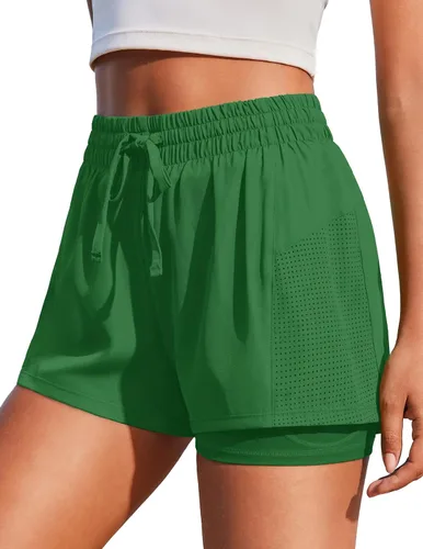 Vista 12 de PINSPARK - Pantalones cortos de cintura alta para mujer, de secado rápido, con bolsillo, para el gimnasio Negro