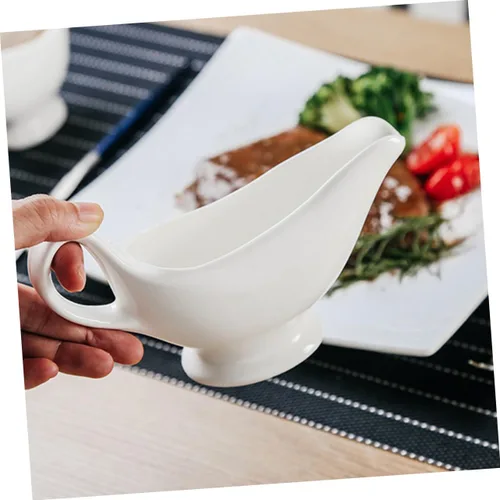 Vista 5 de Taza de cerámica para salsa de leche con mango ergonómico para aderezos de ensalada, mantequilla caliente de miel