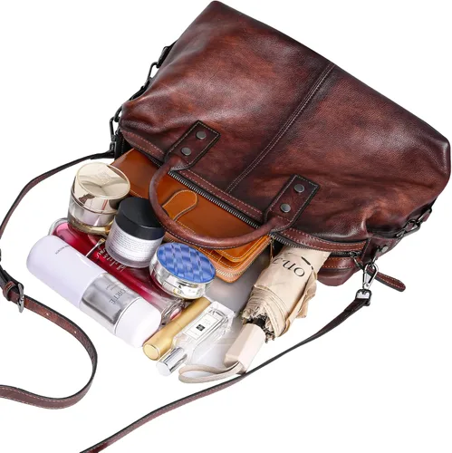 Vista 6 de Iswee - Bolso de hombro de cuero genuino, bolso tote con diseño de morral, con asa superior, bolso de gran capacidad, bolso cruzado