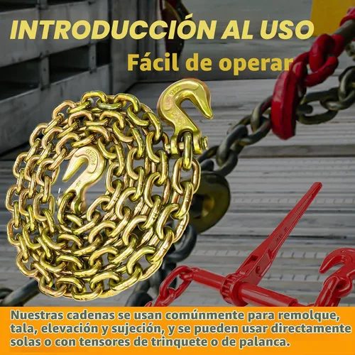 Vista 6 de Cadena de Sujeción de 10 Pies con Grado 80, Cadena de Elevación con Ganchos de Resorte Clevis de 1/2 Pulgada, Límite de Carga de Trabajo de 11300