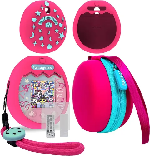 Vista 8 de JCHPINE Estuche de transporte duro y funda de silicona compatible con la máquina de juego de mascotas virtuales interactivas Tamagotchi Pix Azul