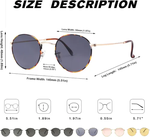 Vista 2 de Pro Acme Gafas de sol polarizadas de metal redondas pequeñas para mujer, estilo retro de diseñador