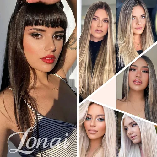 Vista 7 de LONAI - Extensiones de cabello con clip, 6 piezas, extensiones de cabello lacio de 24 pulgadas para mujer, postizo sintético resistente al calor