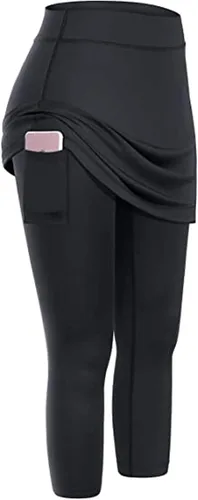 Vista 2 de HUCHPI Yoga Pants Leggings Pockets Tennis Capris Sports Skirted Women Yoga Legging Skirts Elastic Yoga Pants Plus